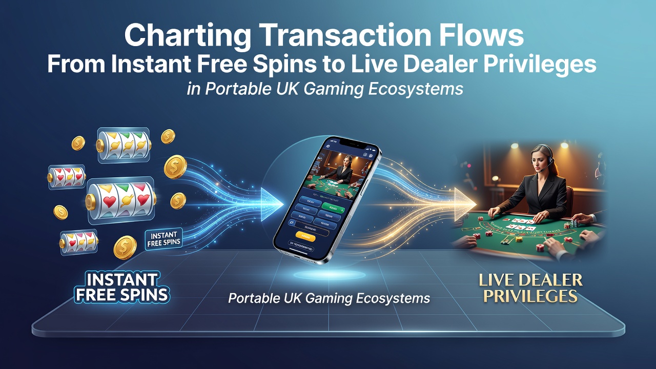 Illustration showing transaction flows from free spins to live dealer access in UK mobile gaming
