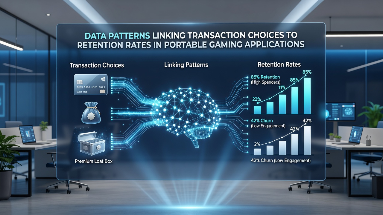 Charts illustrating retention rates correlated with different transaction types in portable games