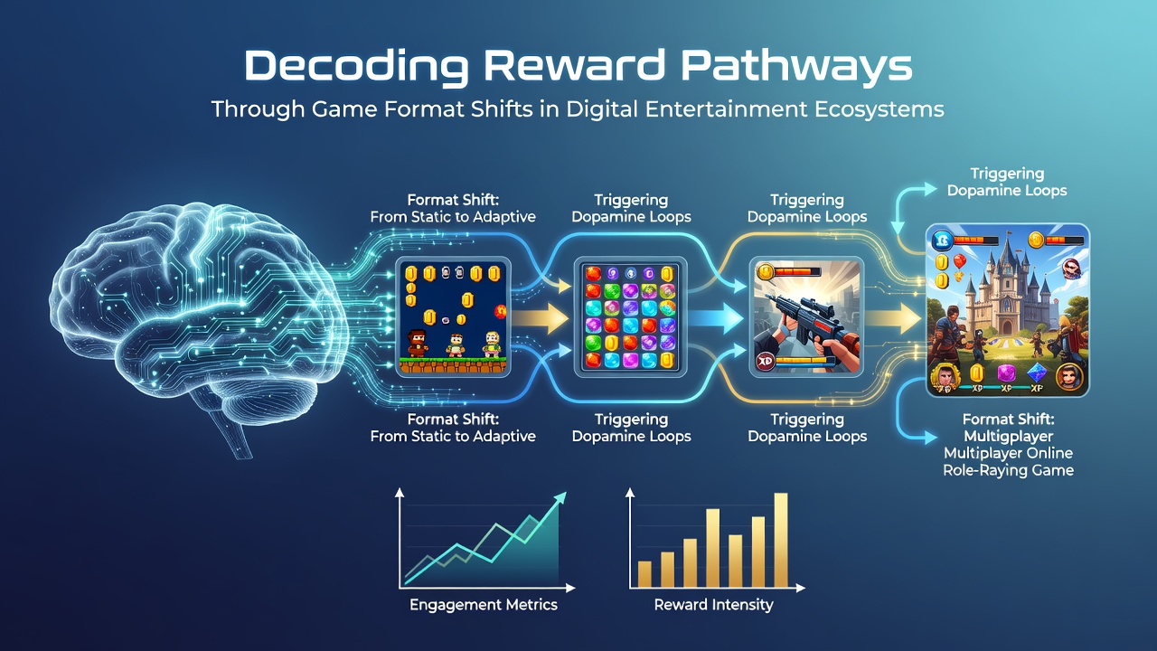 Visual representation of brain reward pathways activated during digital game format transitions