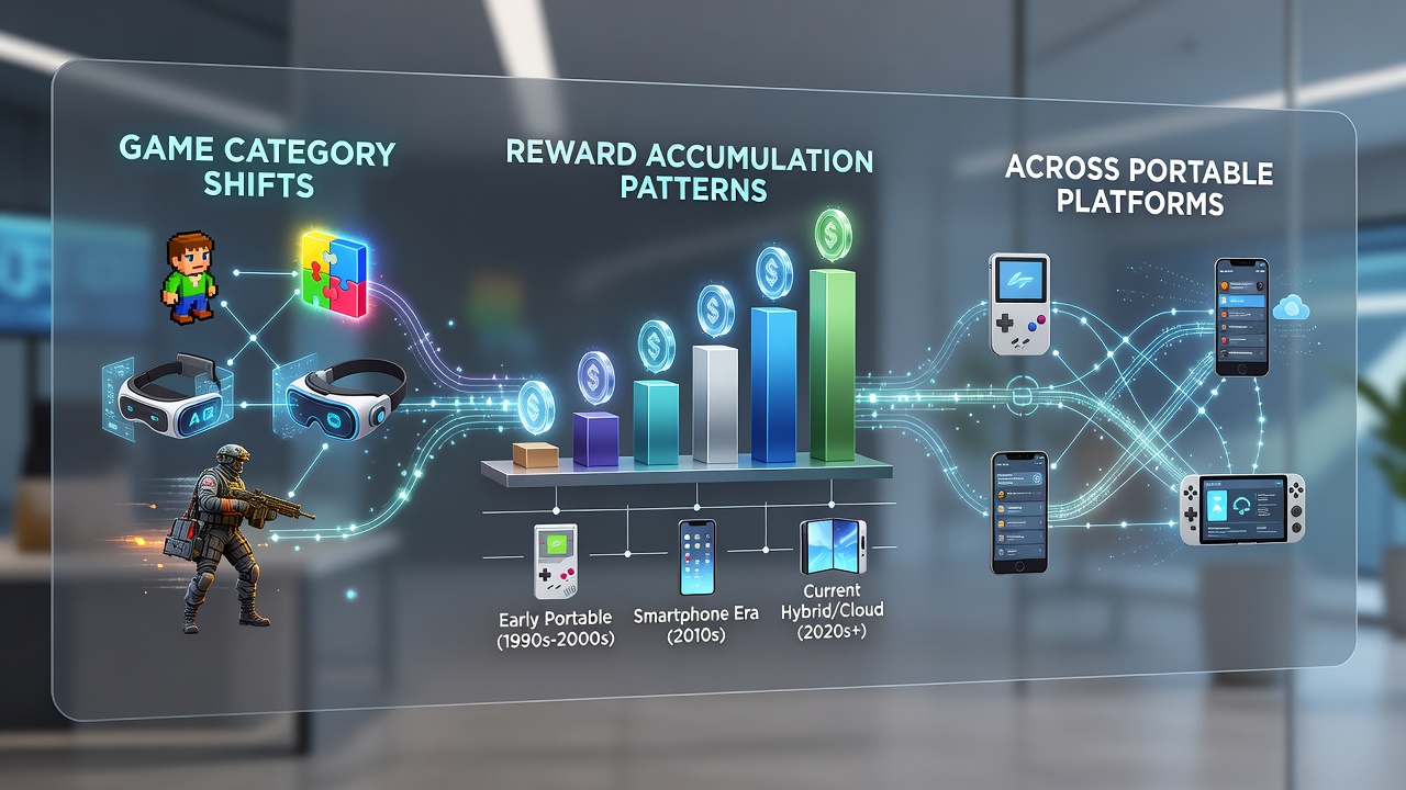 Analytics dashboard displaying reward accumulation trends across game categories on portable devices
