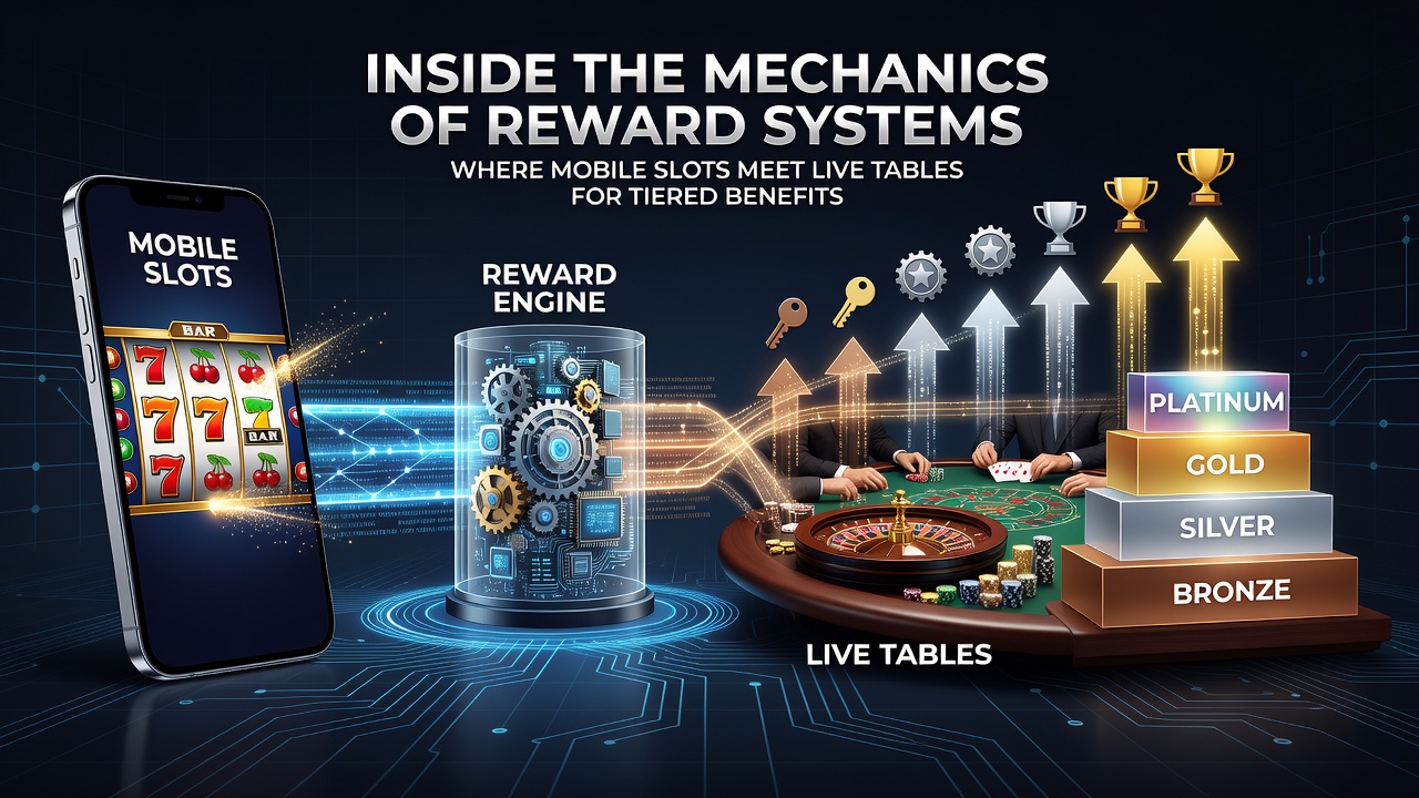 Mobile casino interface showing slots and live table games with reward tier indicators